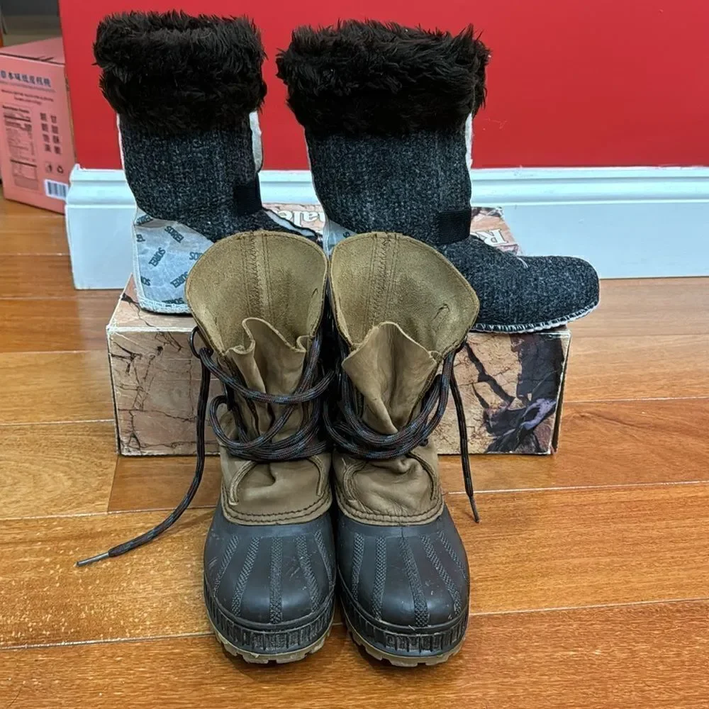 Sorel kids Badger Snow Boots Leather Rubber Work Outdoors Fur‎ removable size 1